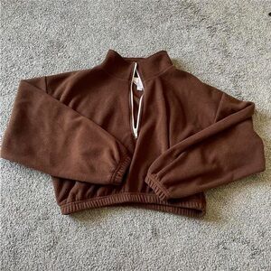 NWT Los Angeles Apparel Cropped Polar Fleece in Chocolate Brown